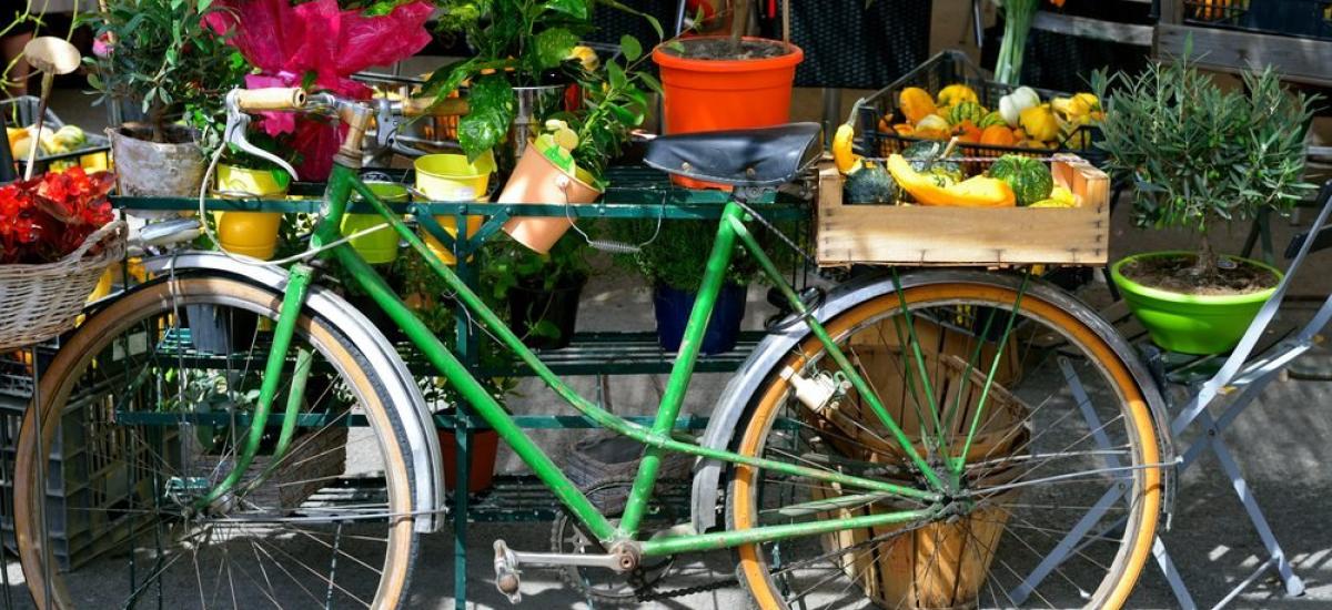Farmer's Market Bike green bike at farmers' market
