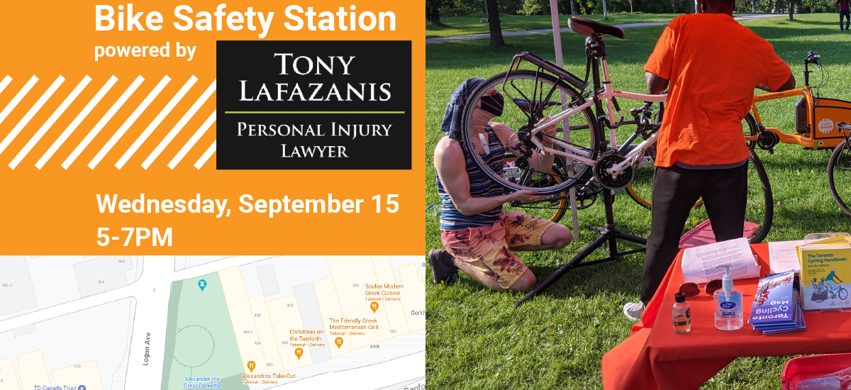 Bike Safety station powered by Tony Lafazanis. Wednesday, September 15, 5-7PM