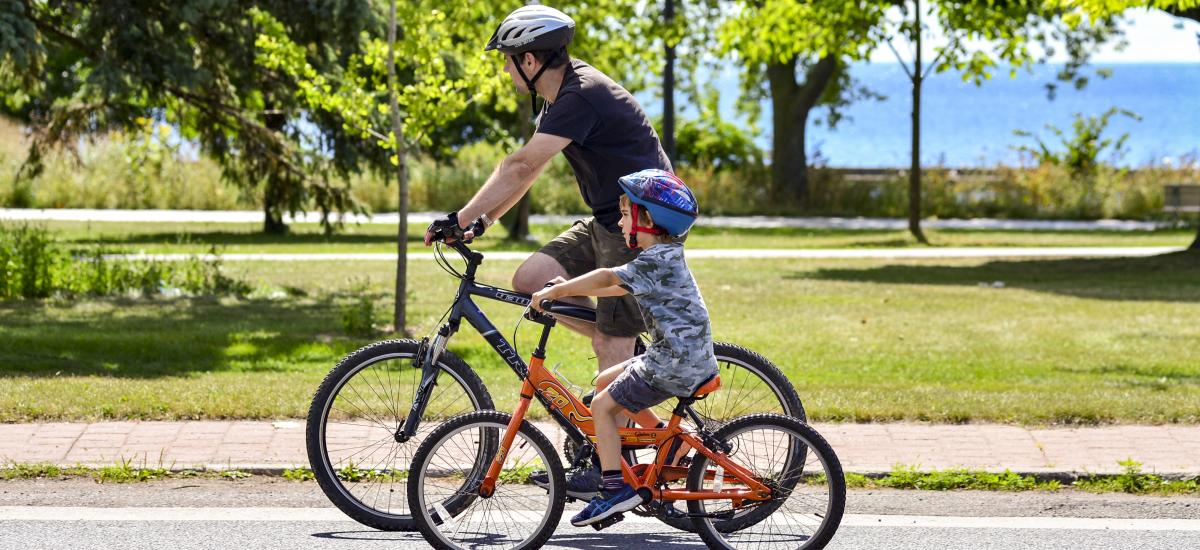 People riding their bikes on Lakeshore West 