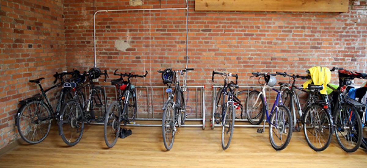 Indoor bike racks at Intelliware's office