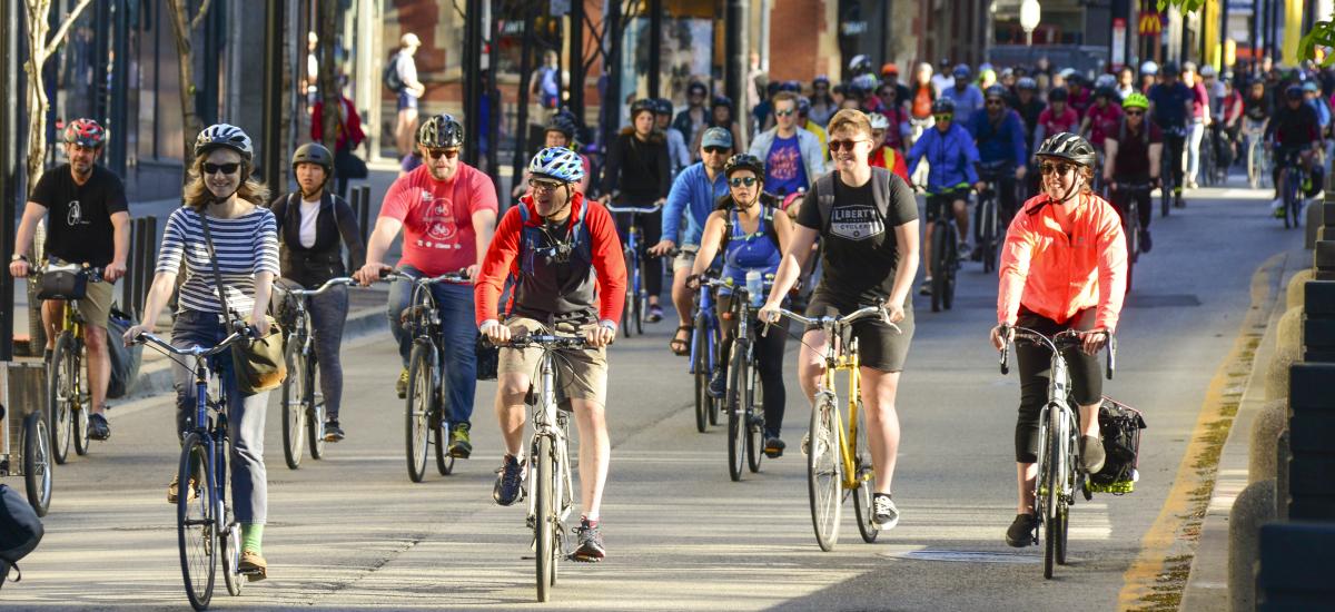 Riders participating in Bike to Work Day