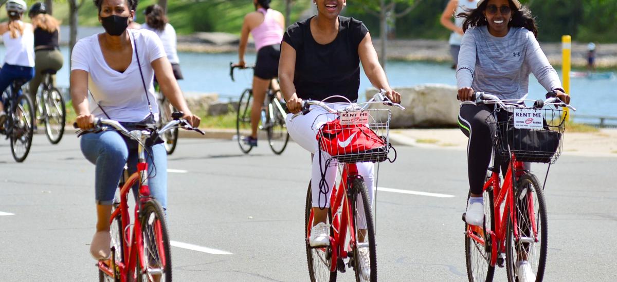 Bike Riders On Lake Shore