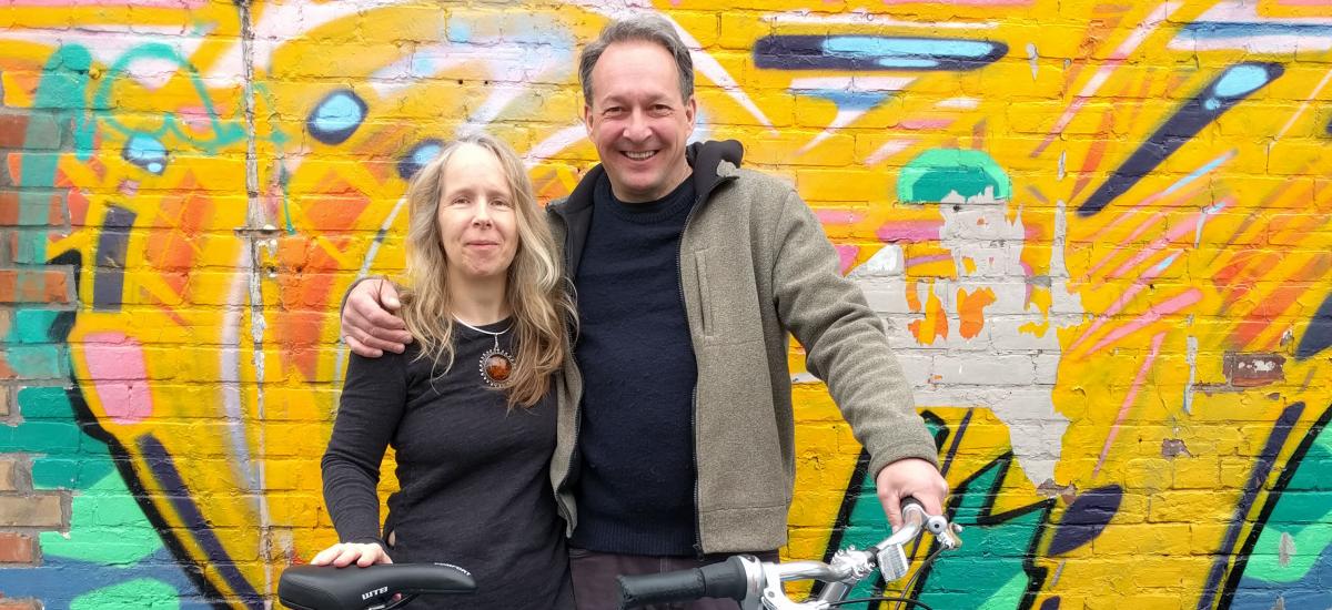 Lorraine and Travis with Travis' new bike outside Urbane Cyclist Lorraine and Travis with Travis' new bike outside Urbane Cyclist
