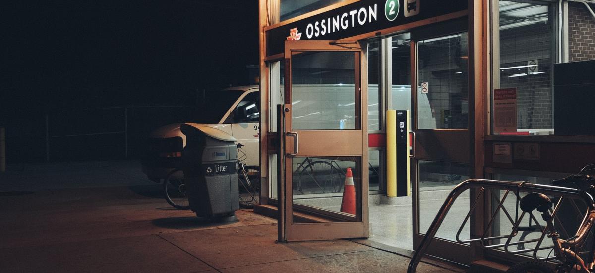 Ossington Station with a bike rack and bicycle in front