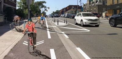 Bloor West rendering with protected bike lanes