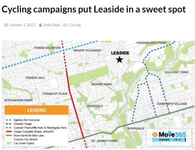 Map of Leaside with cycling routes nearby