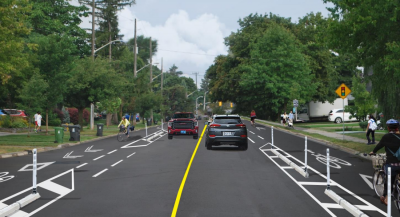 Road with protected bike lanes