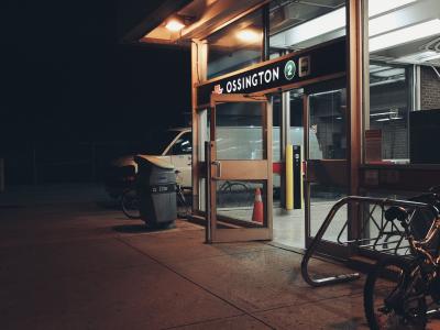 Ossington Station with a bike rack and bicycle in front