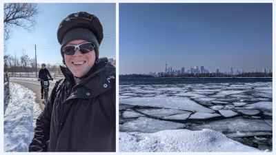 Ry on their way to Tommy Thompson park, and their view from their bike ride at the park