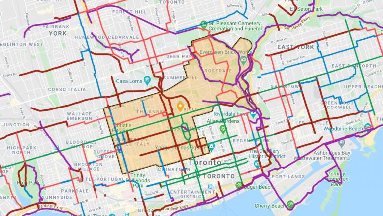 Map of Ward 11 with cycling routes shown