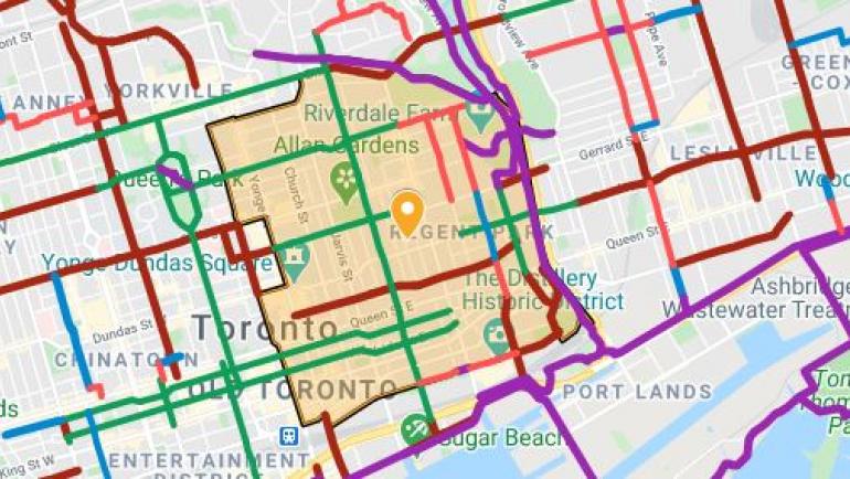 Map of Ward 13 with cycling routes shown