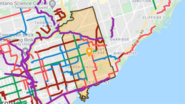 Map of Ward 19 with cycling routes shown