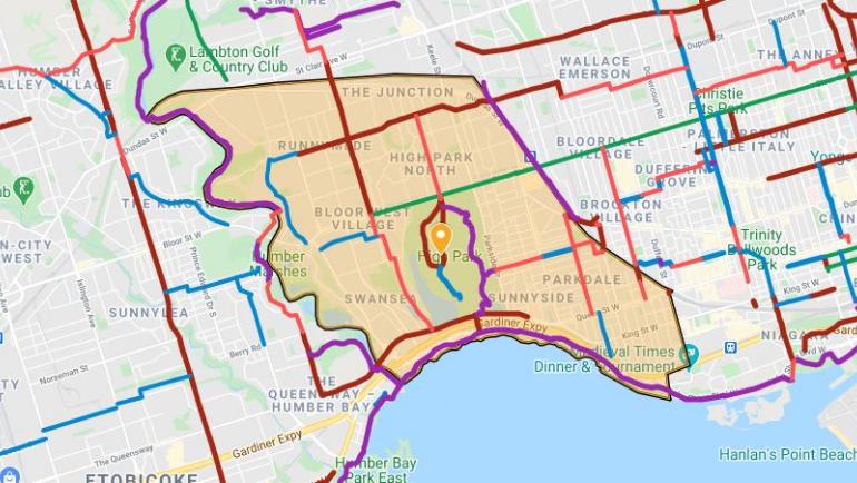 Map of Ward 4 with cycling routes shown