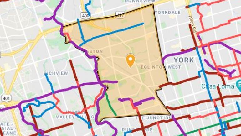 Map of Ward 5 with cycling routes shown