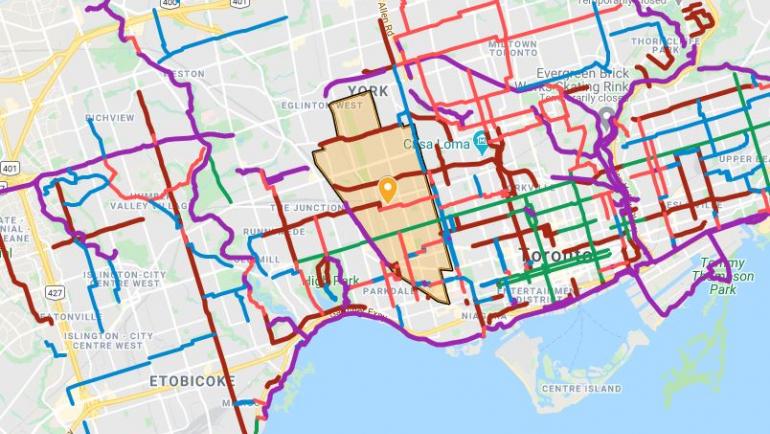 Map of Ward 9 with cycling routes shown