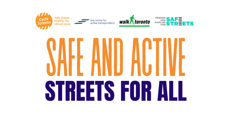 A graphic reads "Safe and Active Streets for all." 4 logos are above.