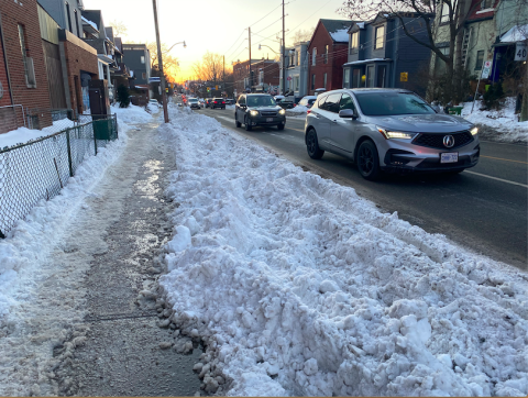 Harbord bike lane on clinton st covered in snow 