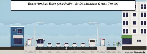 Eglinton Ave E conceptual bi-directional bike lanes