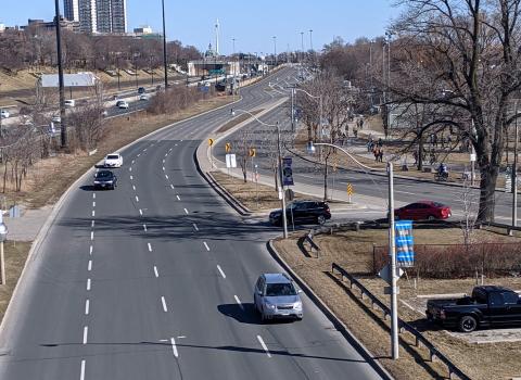 An enormous road snakes through the city