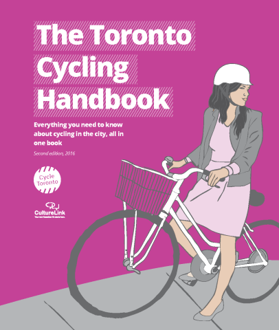 Cover of the Toronto Cycling Handbook with a woman on a bike.