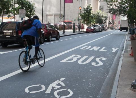 A shared bus-bike lane on Walnut Street, Philadelphia