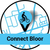 Map pin with a bike on it. Connect Bloor