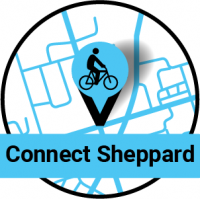 Map pin with a bike on it. Connect Sheppard