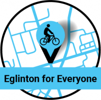 Map pin with a bike on it. Eglinton for Everyone.