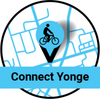 Map pin with a bike on it. Connect Yonge