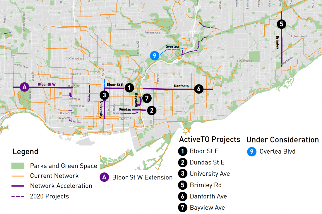 ActiveTO map zoomed in to Overlea project