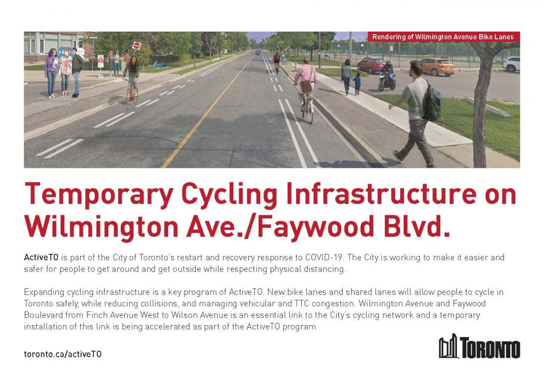 Thumbnail of first page of ActiveTO brochure for bike lanes on Wilmington Ave and sharrows on Faywood Ave