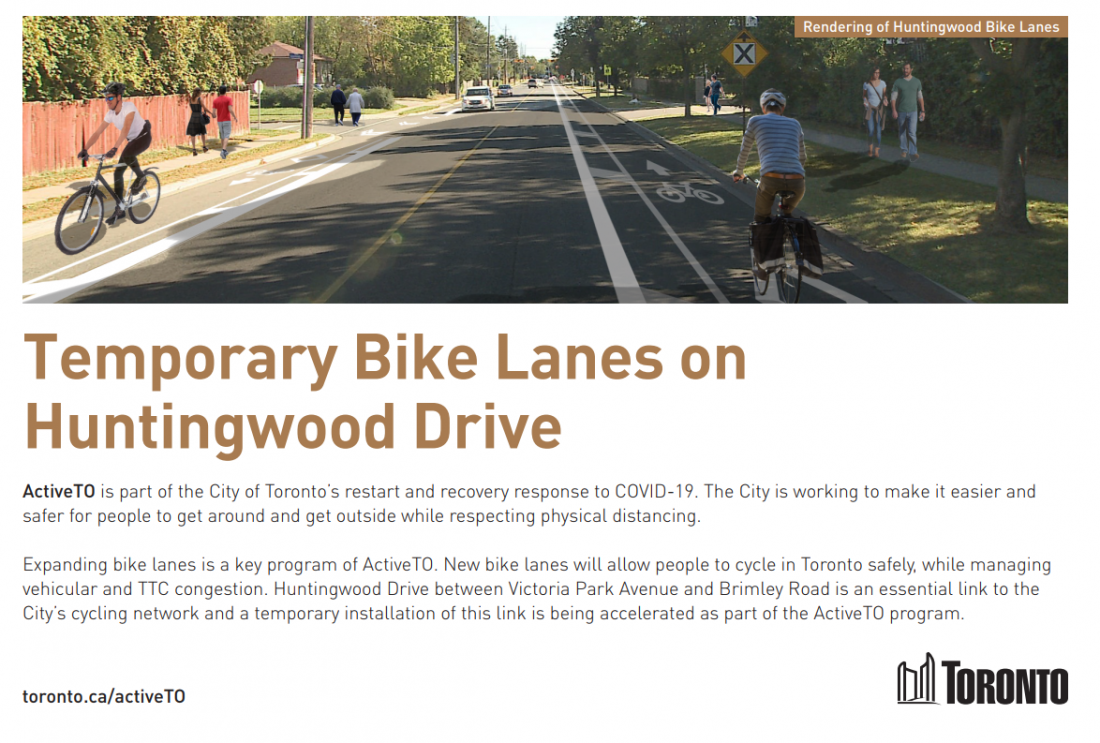 Thumbnail of first page of ActiveTO brochure for bike lanes on Huntingwood Dr