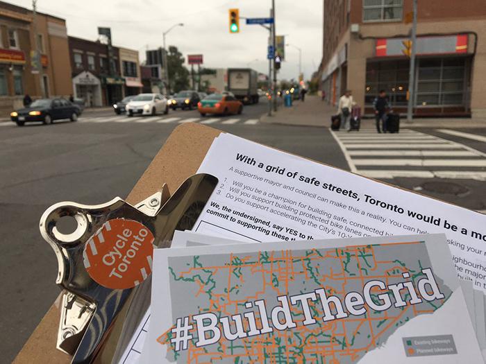 Collecting Build the Grid pledges at Woodbine Danforth