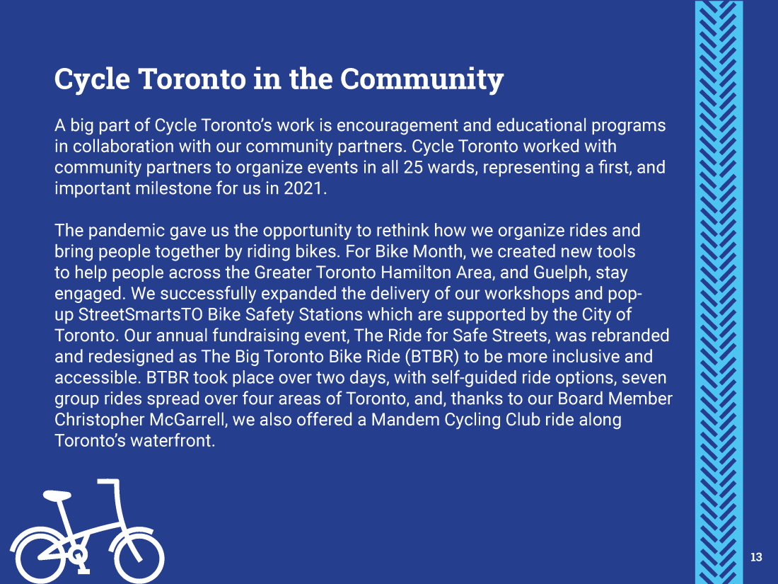 Page 13 of Cycle Toronto's 2021 Annual Report