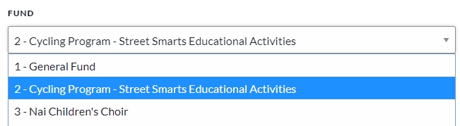 Under “Fund” select “2 - Cycling Program - Street Smarts Educational Activities.”