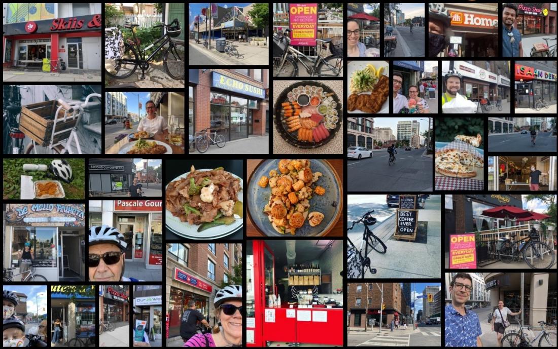 A collage of images. Pictures of food, businesses and selfies.