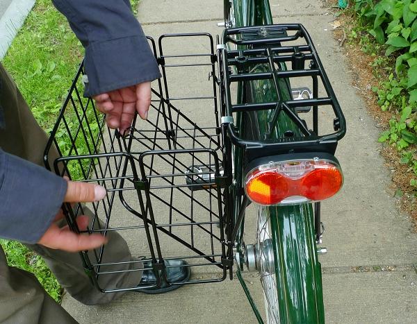 Bike basket being unfolded