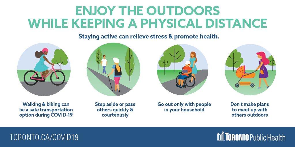 Enjoy the outdoors while keeping a physical distance. Images of people outside being active