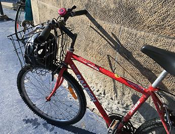 Red bike closeup, ready for winter riding