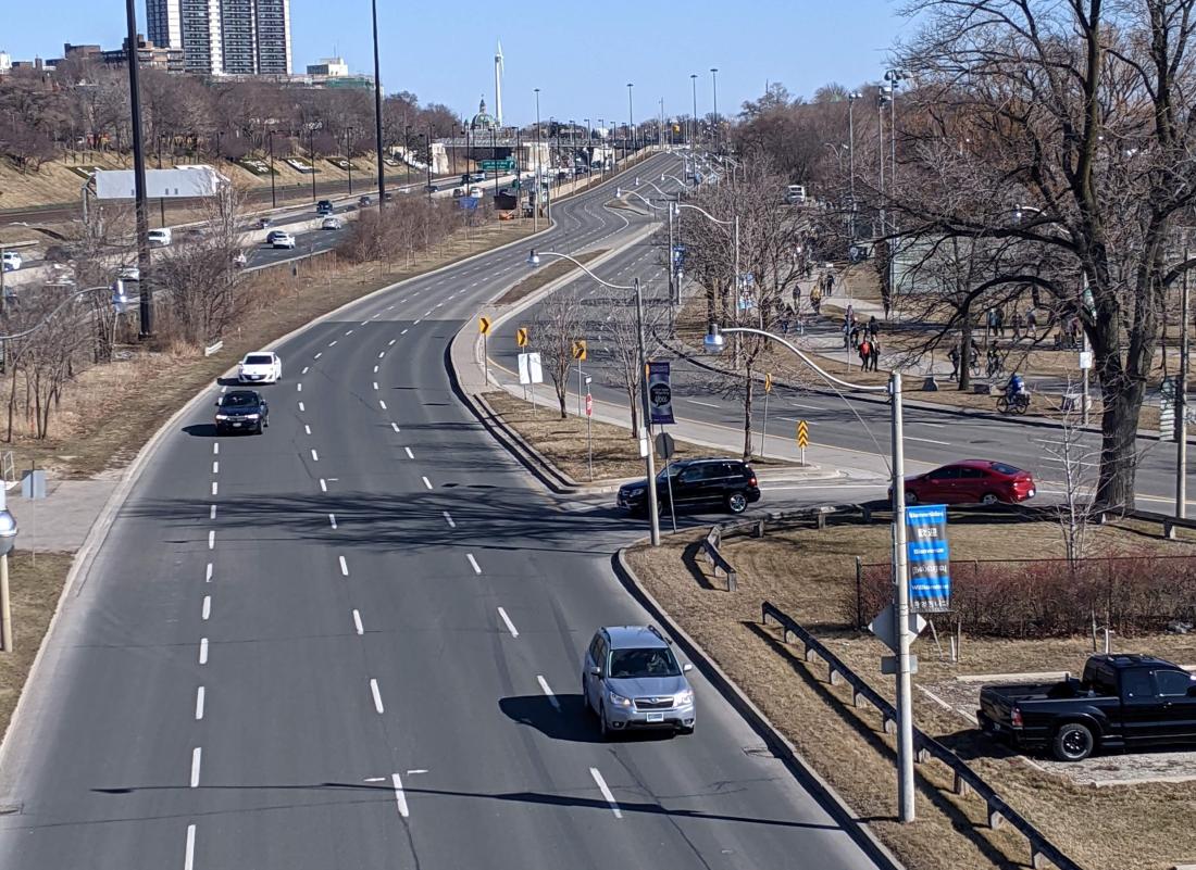 An enormous road snakes through the city