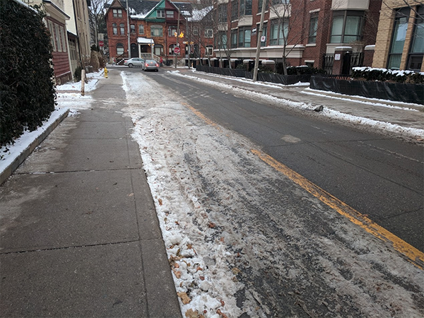 Phoebe St bike lane covered in ice