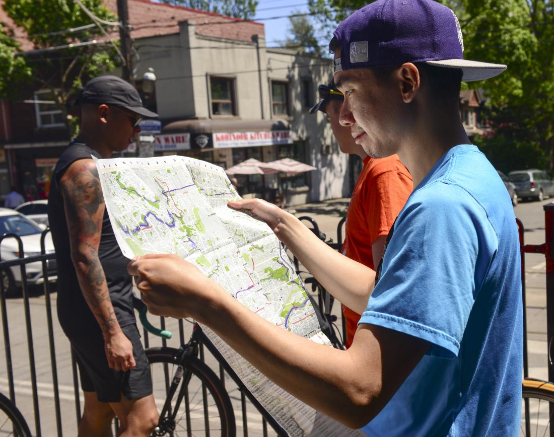 Person looks at a map