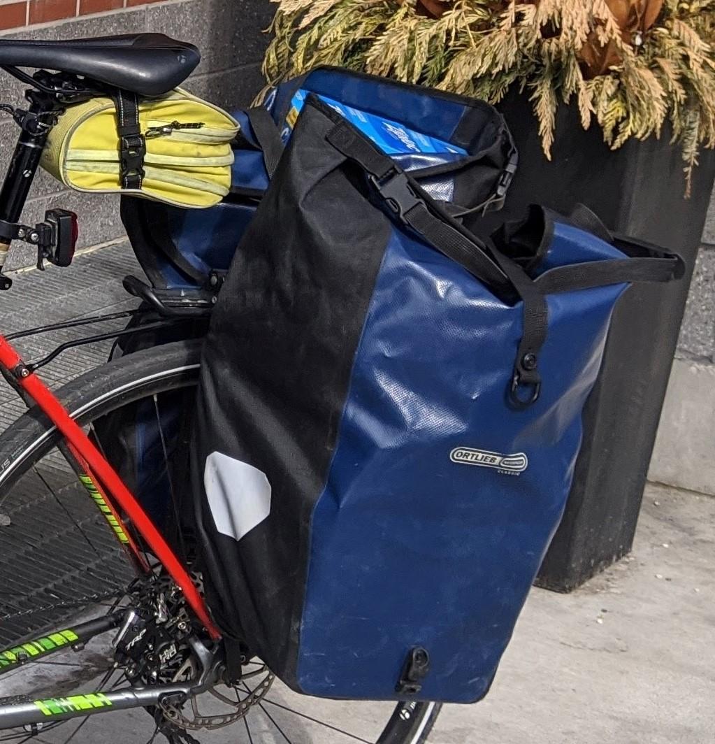 Loaded blue panniers