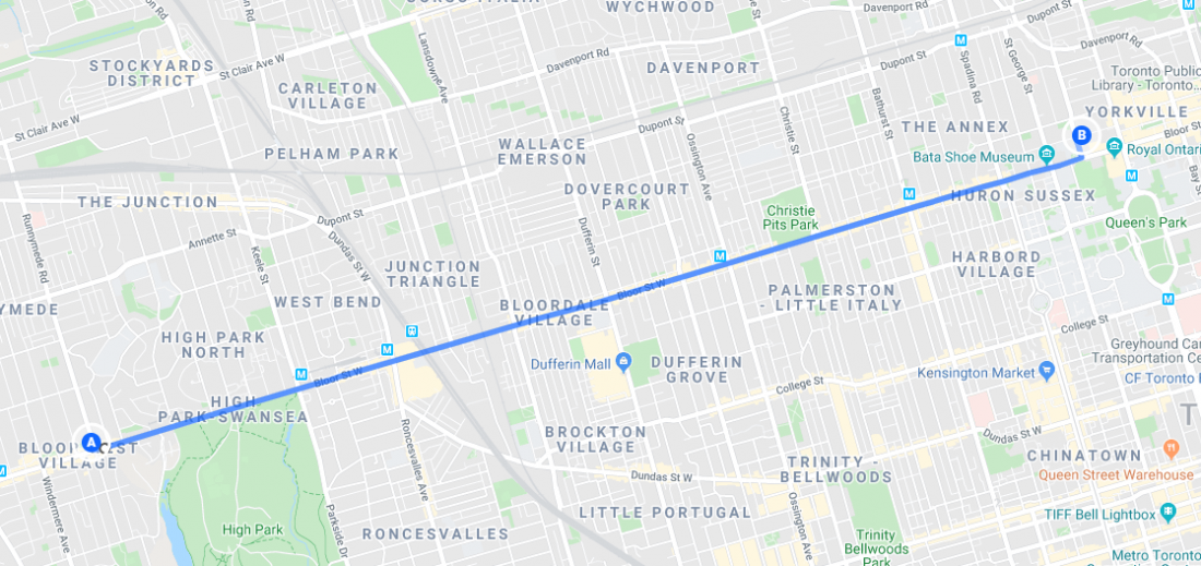 Coldest Day of the Year Ride map along Bloor