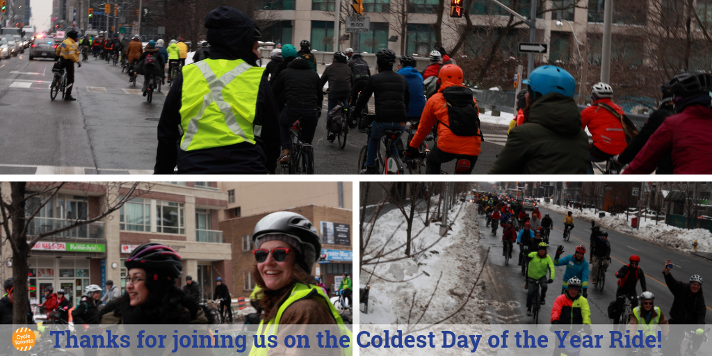 coldest day of the year ride 2019 with group riding on Bloor and Danforth