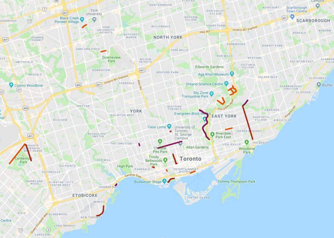 map showing cycling infrastructure installed since 2016