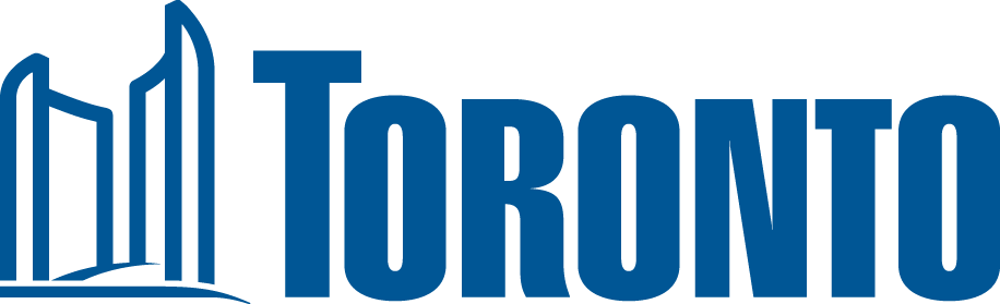 City of Toronto Logo. Blue icon of City Hall with the word "Toronto"