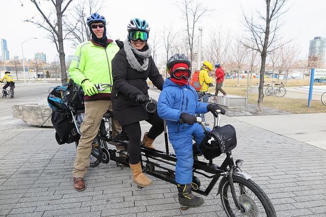 Derek and his family on a cargo bike in the winter