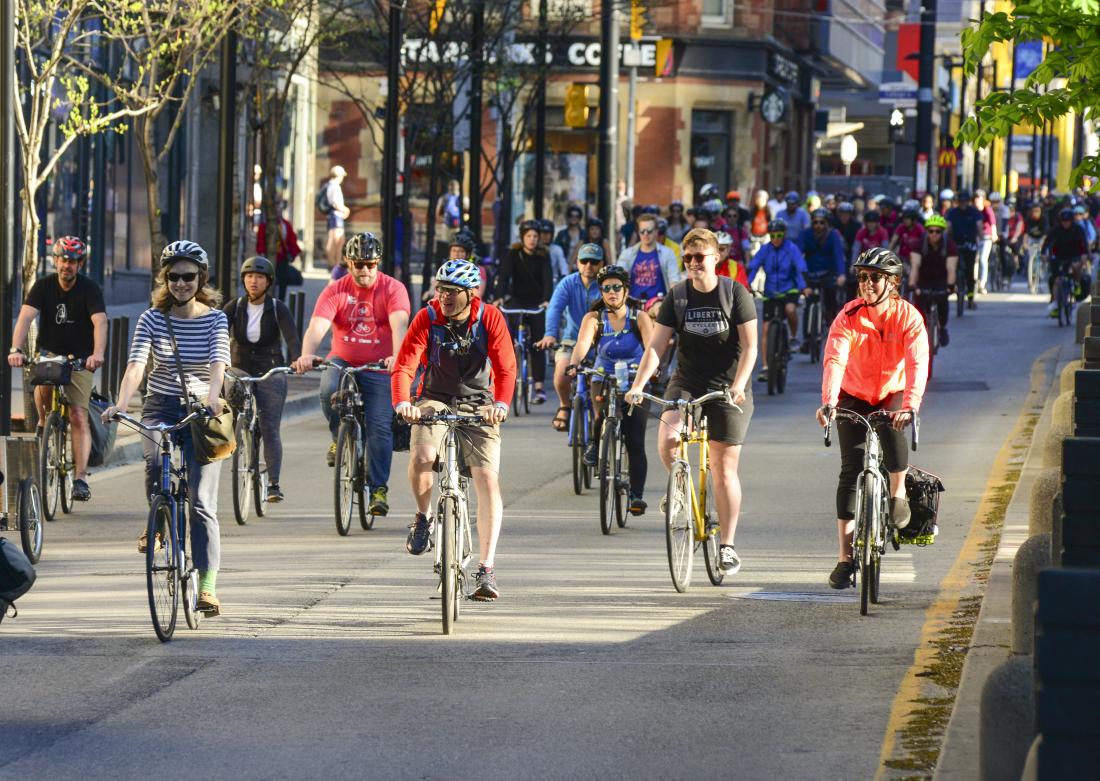 Riders participating in Bike to Work Day