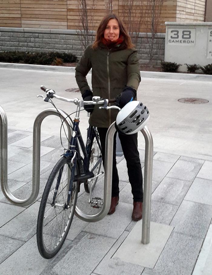 keagan with her bike dressed for winter riding